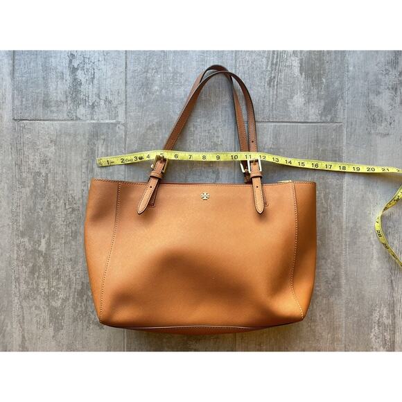 TORY BURCH York Buckle Tote Brown Saffiano Leather Carryall Shoulder Bag Classic - Picture 6 of 12
